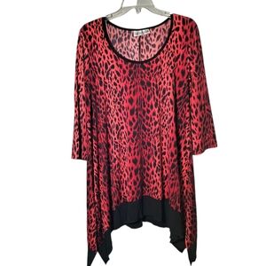 Sole Diane Studios 1XL Asymmetrical Hem Red and Black Animal Print Tunic Artsy